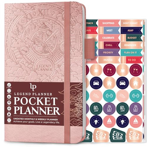 Legend Planner Pocket – Small Monthly & Weekly Goal Journal and Calendar for Productivity, Mini Life Organizer Planner Perfect for Purse, Size: 3.5 x 6.2 Hardcover, Undated – Rose Gold
