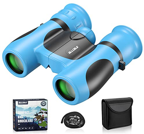 ALLCELE Jumelles légères W8 pour enfants, grossissement puissant 8 x 21, jumelles d'exploration en plein air, jouets à partir de 3 à 12 ans, garçons et filles, petits aventuriers (bleu)