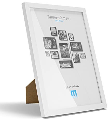 21x30cm (1Stk) in Weiß, minimalistischer & moderner Bilderrahmen DIN A4 für Fotos & Bilder. Inkl. Acrylglasschutz. Eignet sich als Tisch-Aufsteller und für die Wand, Hochformat oder Querformat