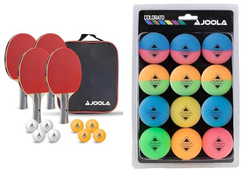 Joola Unisex – Erwachsene Tisch Tennis-Set-54825 Tennis-Set, mehrfarbik, One Size & 42150 Tischtennis Ballset Colorato mit 12 Bunten Bällen Tischtennisbälle