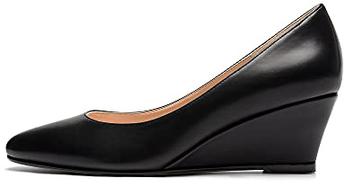 Elashe Femme Compensées Escarpins Petit Talon Bout Pointu À Enfiler Chic Calf Mat NoirEU44