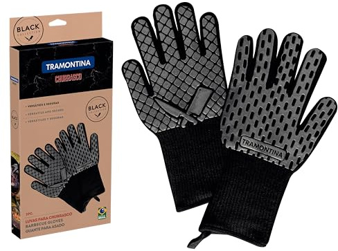 Tramontina Guantes Churrasco Black de aramida y Silicona, Resistentes al Calor, protección contra el Fuego y Las brasas