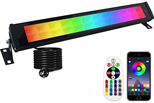Indmird Faretto LED RGB Esterno 50W, Proiettore RGB da Esterni Impermeabile IP66 Barra LED RGB da Esterno 16 Milioni di Colori Regolabile 28 Modalità, Luce d'Atmosfera RGB Per Vacanze Feste Halloween