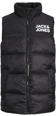 JACK & JONES JUNIOR JJETOBY Bodywarmer Collar SN JNR 12236914,Black/Print:White Jack & Jones Logo On Chest,164