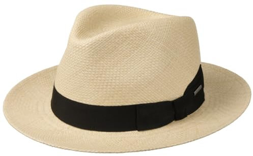 Stetson Chapeau Panama Valeco Fedora Femme/Homme - Made in Italy D'Ete en Paille de Soleil avec Ruban Gros Grain Ete Printemps-ete - M (56-57 cm) Nature