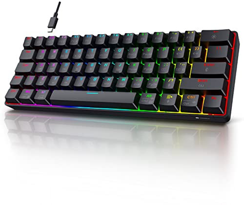 KOORUI Gaming Keyboards, 60% Mechanical Keyboard 26 RGB Backlit Wired UK Layout 61 Keys with Red Switch Keyboards for Windows MacOS Linux