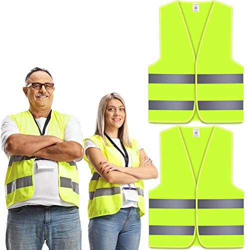 2 Packs Hi Vis Vests, High Visibility Jackets Standard Size, Hi-vis Reflective Safety Vest for Men, Women, Neon Yellow/Green Colour, for Traffic Work, Construction, Running, Security, Guard, Unisex