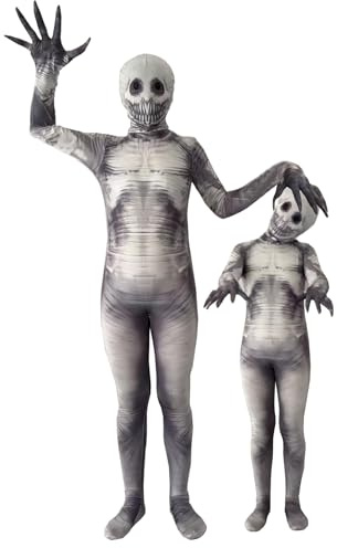 TOPOQ Halloween Zombie Mummy Costume for Kids Adults Scary Zombie Outfit Skeleton Onesie Jumpsuit Removable Skull Head Mask Hat Halloween Costume Fancy Dress Cosplay Party Accessories Breathable