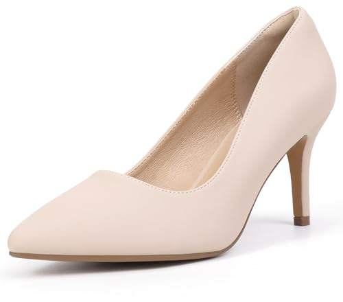 IDIFU IN3 - Décolleté con tacco alto, punta chiusa, da donna, a spillo, a punta, per matrimonio, ballo, lavoro, ufficio, sposa, damigella d'onore, ospite, alla moda, comode, classiche, Nubuck Nudo, 8
