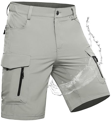 Wespornow Kurze Hosen Herren Cargo Shorts Herren mit 7 Taschen Stretch Arbeitshosen Männer Kurz Sporthose Wanderhose Bermuda Chino Stretch MTB Sommer Wandershorts Cargohose(Weiß-grau,3X L)