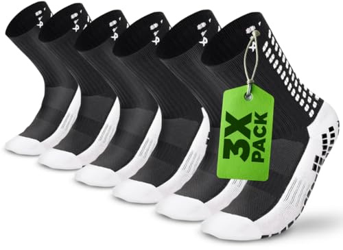 LUX SPORTS Dual Grip Football Socks - Pack of 3, Black, Cotton Blend - Comfort Pack of 3 for Matches - Reinforced Heel & Anti Slip Football Sock - Arch Support & Sport Grip Pair