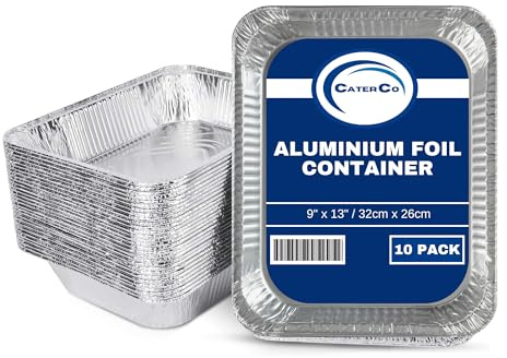 CaterCo Large Aluminium Foil Trays 32 X 26 cm (10 Pack) - Disposable Tin Containers for Baking, Cooking, Roasting, Broiling - Half Size Gastronome Food Storage Deep Container - 10 Pack