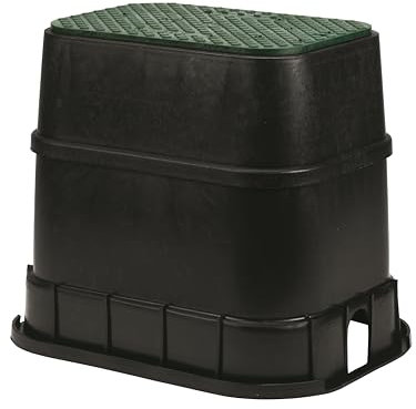 Rain Bird CPVBSTDEXT Professional Series 6 Extension Rectangular Sprinkler Valve Box, Black with Green Lid, 19 High