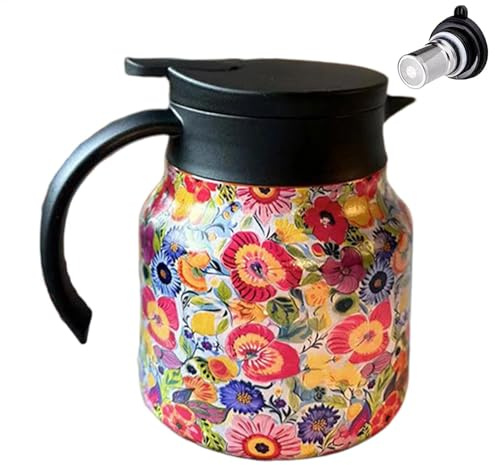 800ml Insulated Floral Pattern Thermal Tea Kettle,Insulated Thermal Teapot with Infuser for Home,Tea Pot with Strainer,Thermal Loose Leaves Teapots, Thermal Pot for Tea Room, Home, Restaurant
