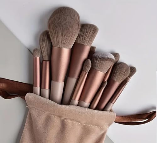 Juego de brochas de maquillaje profesional, juego de brochas de maquillaje de 13 piezas que incluye brocha para base, brocha de maquillaje, brocha de sombras, con bolsa portátil para mujeres y niñas,