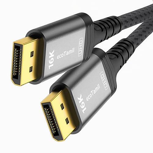 ecoTamil RoHS Compliant 16K DisplayPort Cable 2-Meter | DP to DP 2.1-60Hz, 80Gbps | Supports 4K, 8K, | Braided Design | Compatible with Gaming Monitors, Graphics Cards, HDTV, PC