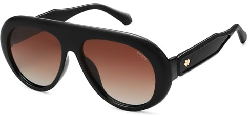 SOJOS Lunettes de Soleil Surdimensionnées Polarisées pour Homme et Femme Style Aviateur Rétro Années 70 Protection UV SJ2390, Noir/Brun Foncé, X-Large