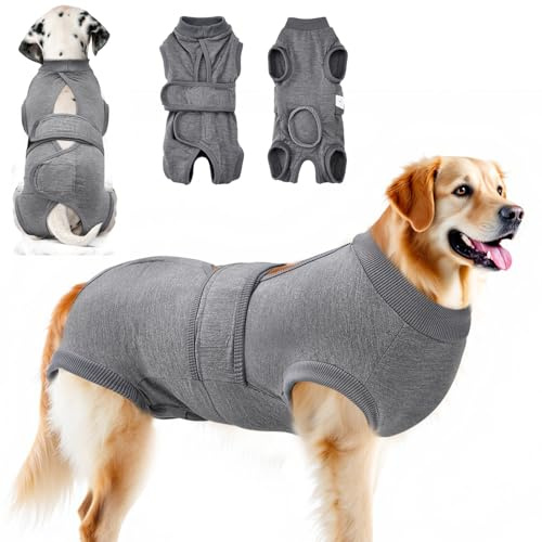 Eyein Hundebody Nach Op, Atmungsaktiver Verstellbarer Einteiler für weibliche und männliche Hunde, Anti-Lecken und Wundschutz, Alternative zu E-Kragen und Trichter nach Operationen, Grau, 2XL