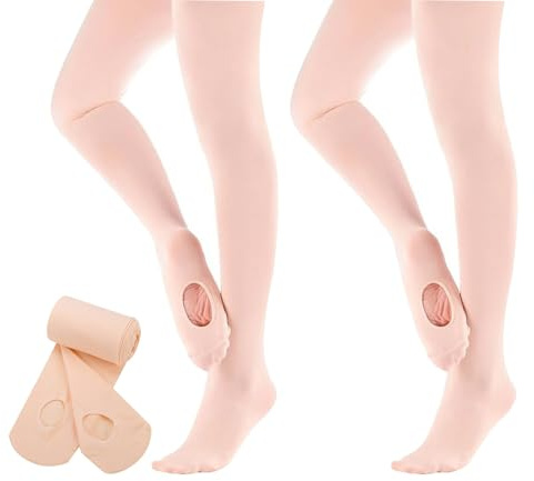Risipu Ballet Tights Girls 2 Pairs，60D Ultra Soft Convertible Footless Tights for Toddler, Kids, and Women,Transition Dance Stockings (UK, Alpha, M, Regular, Regular, Pink)