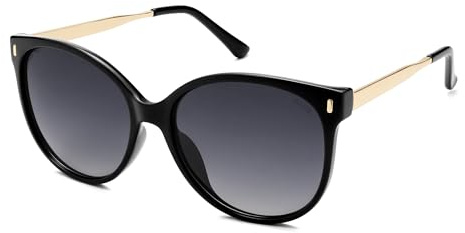 SOJOS Lunettes de soleil rétro rondes polarisées pour femmes et hommes, grandes lunettes oversize cateye tendance vintage, protection UV400, SJ2391, noir/gris, m
