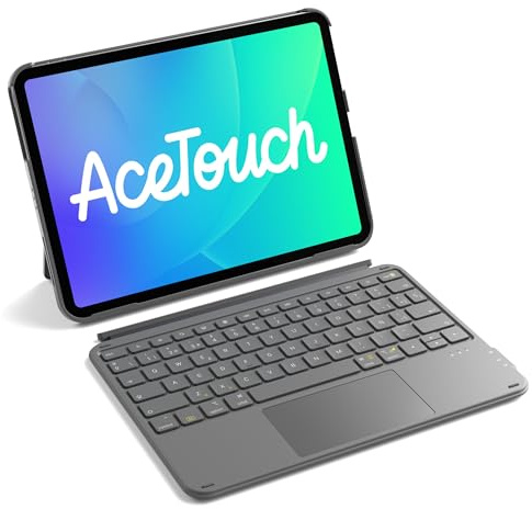 Inateck Funda con Teclado para iPad A16 2025, 10/11 Gen (10.9/11), Air 11 M4/M3/M2, Air 6/5/4, Pro 11 (1-4Gen), QWERTY Español Ñ, Bluetooth Magnético Desmontable con Trackpad, Gris AceTouch