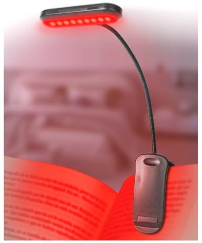Lamptobe Luce per Lettura Libri a Letto 670nm Rossa, Lampada con Pinza per Libri, Regolabile con Memoria e Ricaricabile USB, Luce Notturna per Leggere senza Luce Blu, Lampada da Cuscino Compatta