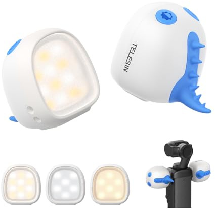 TELESIN 2 Per Mini-Monster-Magnet-Fülllicht-Set für DJI Osmo Pocket 4 3, 12 Stunden Akkulaufzeit und 3-stufig einstellbare Helligkeit, LED-Licht mit Fülllichthalterung für Vlogging und Reisen