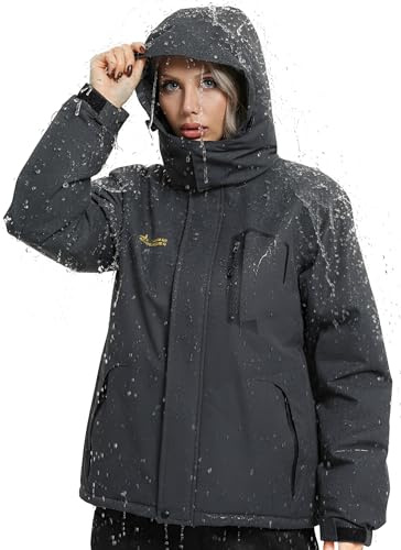 Mnking Giacca Sci Donna Pile Impermeabile Giacca Montagna Trekking Softshell Invernale Antivento Calda Giubbotto Neve Cappotto con Cappuccio All'aperto CFY226W-Grey-M