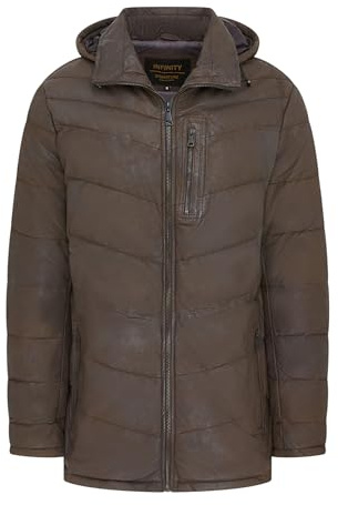 Infinity Leather Chaqueta Aacolchada con Capucha Para Hombre, de Auténtica Piel de Cordero – Abrigo de Invierno Acolchado con Diseño de Espiga Prenda Exterior de Piel Cálida