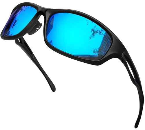 Joopin Gafas de Sol Polarizadas Deportivas Gafas Ciclismo Hombre y Mujer Montura TR90 Ligera Envolvente Protección UV400 para Running Conducir Pesca Golf Espejo Azul