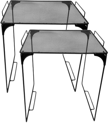 DIKACA Lot de 2 Étagères Pliables en Maille Métallique pour Casier, Organisateur de Rangement sous Évier Noir, Étagères Empilables Cuisine, Placard et Bureau, Capacité Charge Lourde,