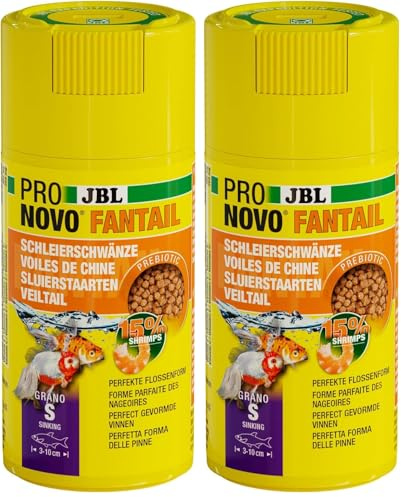JBL PRONOVO FANTAIL Grano, Aliment de Base pour Voiles de Chine et Autres Variétés d’élevage de Poissons Rouges de 3-10 cm, Granulés pour Poissons, Doseur à Clic, Taille S, 100 ML (Lot de 2)