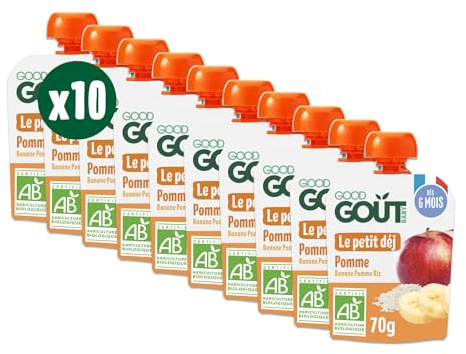 GOOD GOÛT - Petit Déj Pomme - Gourde Pour Bébé - Dès 6 Mois - Format Nomade - Sans Sucres Ajoutés - 10x70g