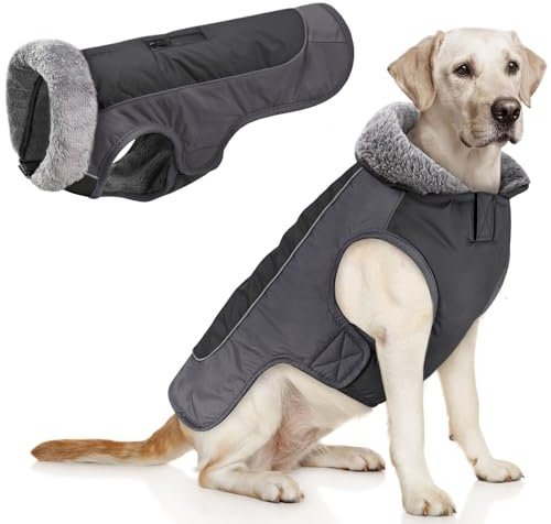 Idepet Hundemantel warme Jacke, wasserdichter Haustiermantel Schneeanzug, reflektierende Winddichte Hundekleidung für kleine mittelgroße Hunde rot schwarz