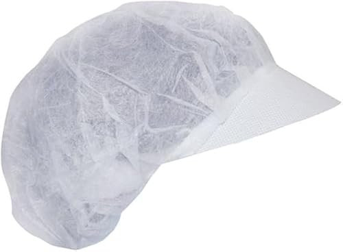 100 RETINE MICROFORATA TNT Ø 48 CON VISIERA IN COTONE NYLON Cuffia Bianca Copri Testa e Capelli Per Ristoranti Cucine Supermercati Massima Igiene e Sicurezza