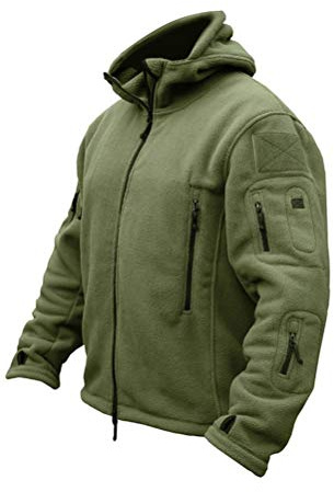 Onsoyours Homme Militaire Résistant au Vent Veste Polaire Chaud avec Capuche pour des Sports Manteau Veste d'automne Le Travail et Le Loisir A Vert XXL