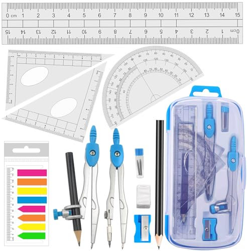 Akuoly Schulzirkel Geometriezirkel Mathematik Geometrie-Sets und Winkelmesser, Mathe-Geometrie-Set School Compass, Blau