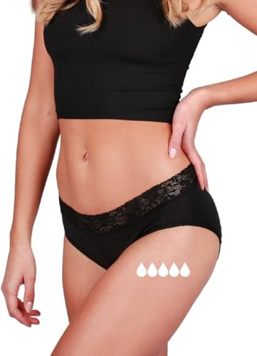 Taynie Queen extra stark Periodenunterwäsche Starke Blutung - Periodenwäsche - Menstruationsunterwäsche - ersetzt 3,5 Tampons, Periodenslip Tragedauer bis 12 Std., waschbar bis 60°C (40, Schwarz)