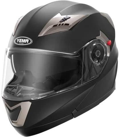 Casco Moto Modular ECE Homologado - YEMA E13-0510253-MS Casco de Moto Integral Scooter para Mujer Hombre Adultos con Doble Visera-Negro Mate-S