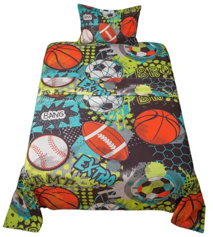 lishjekee Sports Sheets Twin for Boys 3Pieces Basketball Football Sheet Set for Kids Sports Balls Bedding Set Game Baseball Rugby Bed Sets with 1 Pillowcase 1 Flat Sheet 1 Fitted Sheet