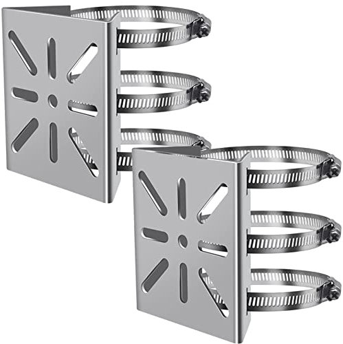 WiTi 2PACK Vertical Pole Mount for Security Camera, Stainless Steel Mounting Corner Bracket with 3 Loop Pipe Clamps, Suitable for CCTV Cameras LED Wall/Stage Lights, Solar Panels (small size)