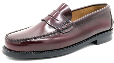 MARTTELY Scarpe da lavoro da uomo cucite con telaio Penny Loafer suola in gomma, bordeaux, 46 EU