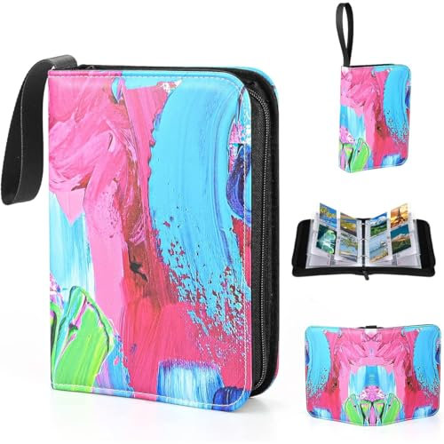 FANXIYA Álbum para Cartas Coleccionables - Carpeta 400 Cartas, 50 Páginas de 4 Bolsillos, Archivador Impermeable con Cremallera, Ideal para Cromos, Juegos de Mesa y Cartas de Colección (Arte Pastel)