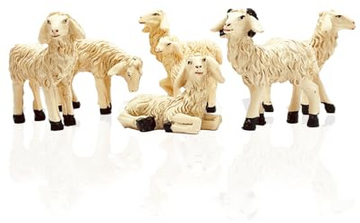 Juego de 6 piezas de ovejas blancas de 20 cm de resina - Ovejas para Belén de 11 cm - Belén Decoraciones - Animales Belén - Navidad Paisaje - Escenario de Navidad