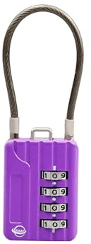 SISAV 4-siffriga kabelkombinationslås 12 cm kabel för skola gym skåp, hjälm, arkivskåp, verktygslåda, bagage resväska, ryggsäck, kabel 3 mm diameter, lila