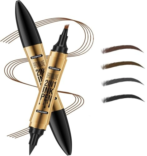 Lápiz de cejas de doble punta, delineador de cejas resistente al agua y lápiz de cejas líquido de cuatro puntas para una definición de cejas rápida y precisa, 04 Negro