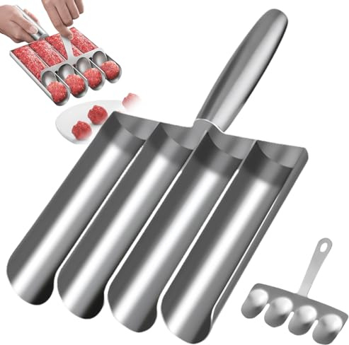 Köttbullar-formare, fyrdubbel rörköks köttbulles-formare med skärspade, köttbulles-formare av rostfritt stål, metall köttbulles-formare, köttbullesmaskin för kök för snabb matlagning