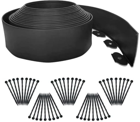 15M Garden Edging Borders,Lawn Edging Border[Extra Tall 4IN High] with 75pcs Stakes Flexible Landscape Edging Kit,Mini Plastic Fence for Yard,Landscaping,Flowerbeds,Grass,Tree -Black