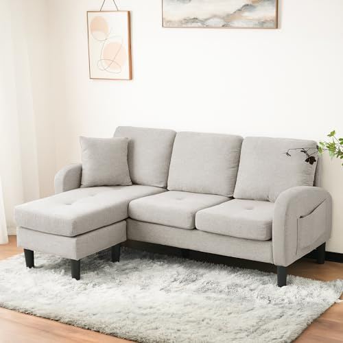 Sofá esquinero en forma de L con chaise longue – Sofá de 3 plazas, 166 x 118 x 77 cm, tela de lino de algodón transpirable, patas de plástico, diseño modular, ideal para salones, apartamentos y