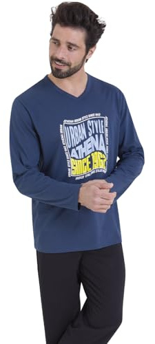 Athena - Ensemble Pyjama Long Homme, Ecopack- Jersey 100% Coton Respirant - T-Shirt Manches Longues + Pantalon - Label Oeko-TEX® Standard 100